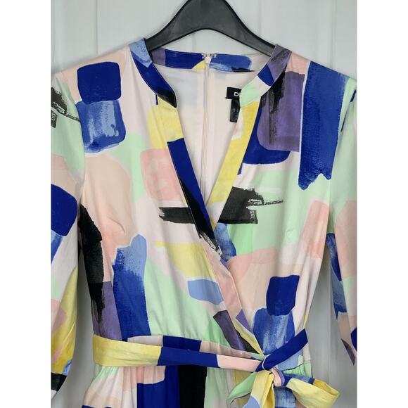 DKNY Women’s Water Color V-Neck Faux Wrap Shirt Dress 3/4 Sleeve Size 12 - Picture 3 of 15